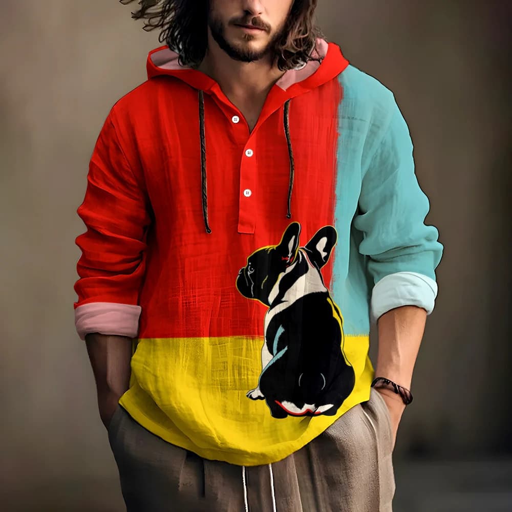 Europe and US Cross-Border New Men's Short Sleeve Printed Shirt 3D Printed Open Placket Hooded Shirt Hawaiian Printed Lining