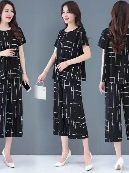 Plus Size Top with High-Waist Harem Wide-Leg Pants Two-Piece Set, New Summer-Fall Fashionable Plus Size Mother's Outfit, Loose Fit Set for Women