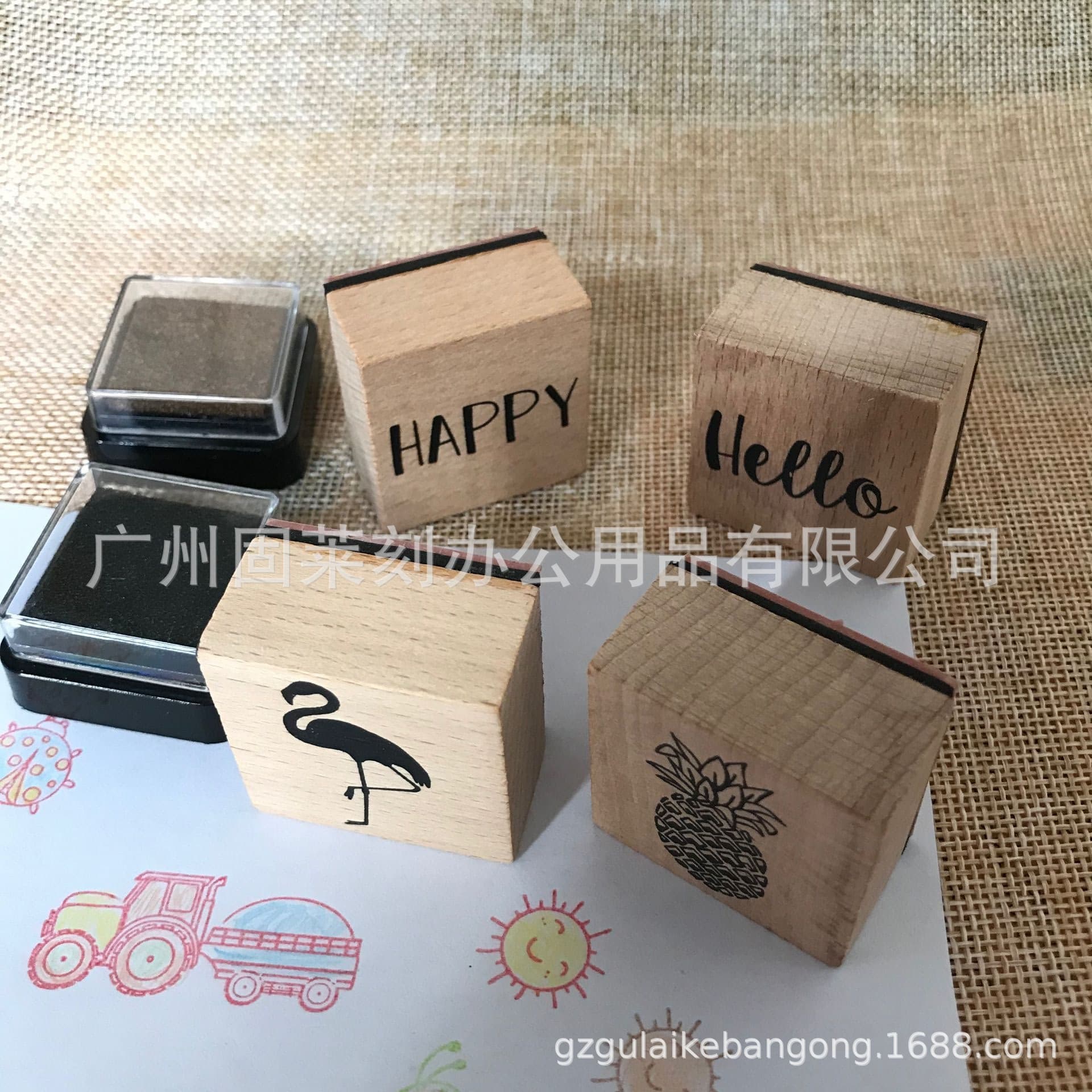 Factory Customized children's wooden seal with inkpad personalized pattern letter wooden seal suit customized wholesale