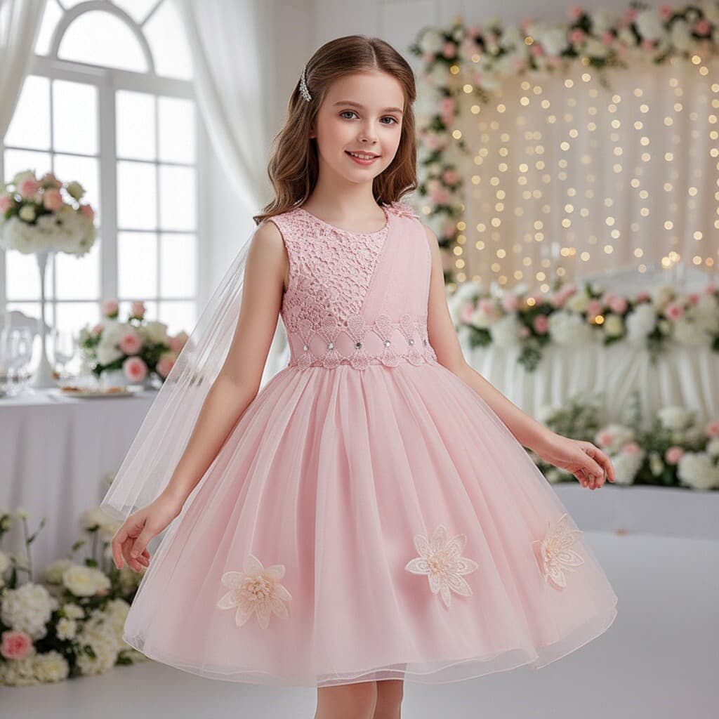 Girls Dress, One-Shoulder Tulle Dress, Flower Girl Dress, Wedding Party Dress
