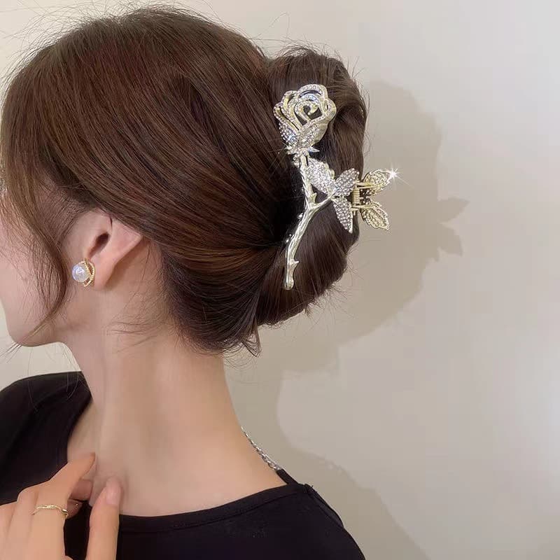 Korean Rhinestone Metal Claw Clip with Pearl Tassel, Wheat Spike Hair Clip, Lily of the Valley Elegant Hair Claw, Shark Clip Hair Accessory