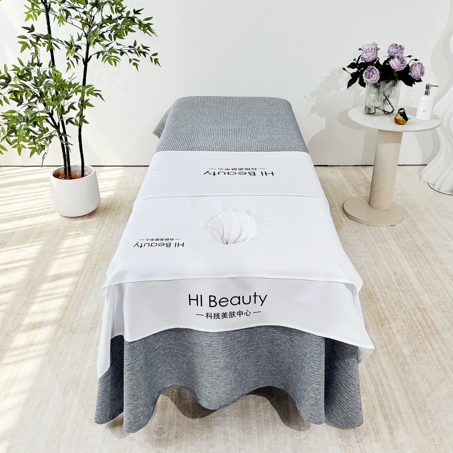 Salon Sanitary Cover Set Three-Piece: Massage Bed Sheet, Face Cradle Cover, Spa Therapy Linen, One-Guest-One-Change, Custom Logo Available
