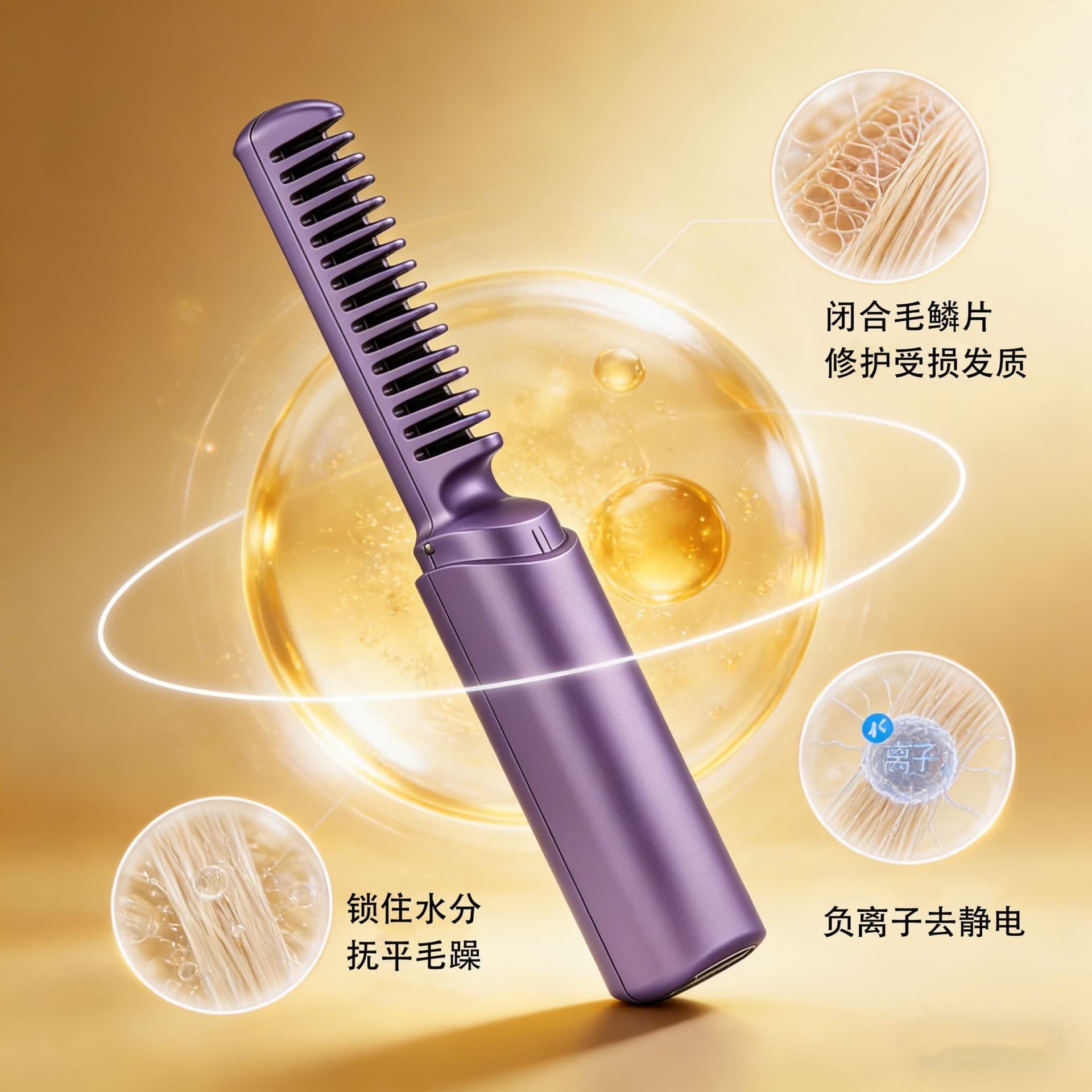 Mini Wireless Straightening Comb Curling Iron with Negative Ions for Hair Protection, Long-Lasting Styling, Rechargeable Portable Flat Iron for Straightening and Curling