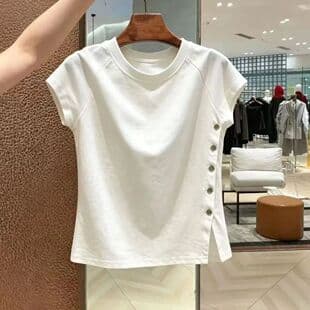2026 Summer New Unique Sweet and Spicy Fitted Cropped Top Designer Niche Short Sleeve T-Shirt for Women