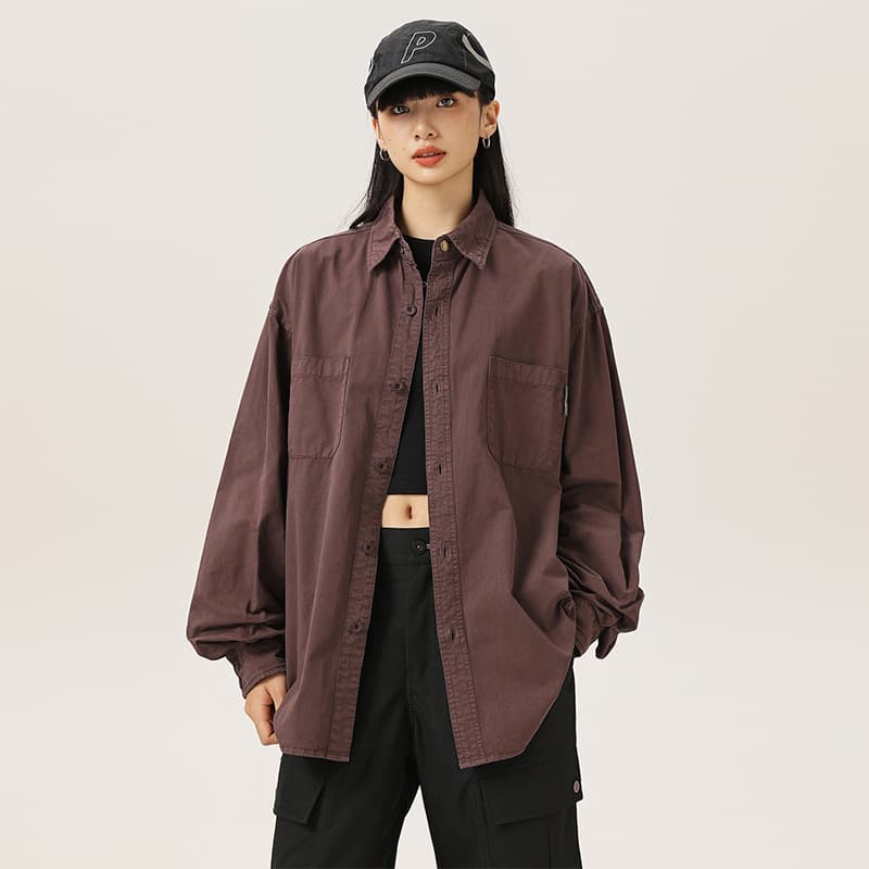 Wholesale Retro Loose Men's and Women's Casual Shirt Men's Washed Long Sleeve Shirt Super Loose Top Shirt Jacket