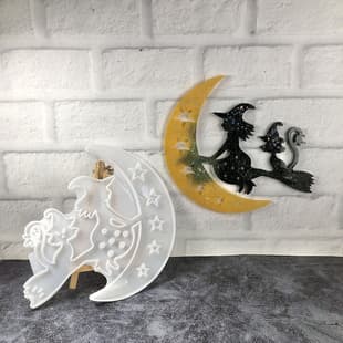 X1702 Witch and Cat Wall Hanging Decorative Cement Plaster Mold DIY Silicone Mold