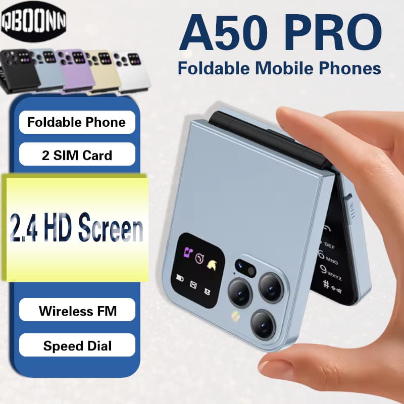 A50 Cross-border Dual-Fold Flip Phone for Seniors, Dual SIM Dual Standby Keyboard Phone, Factory Price, Multi-language Version