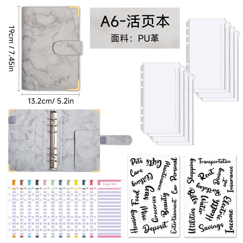 Notebook A6 binder zipper bag hand ledger PU leather budget hand ledger money storage book storage budget planning