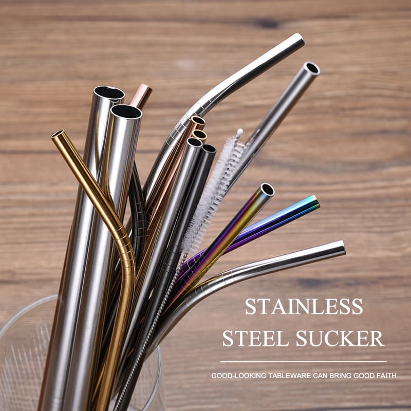 Cross-border Direct Sales Food-Grade 304 Stainless Steel Straw Set Children Adult 316 Stainless Steel Colored Metal Straws