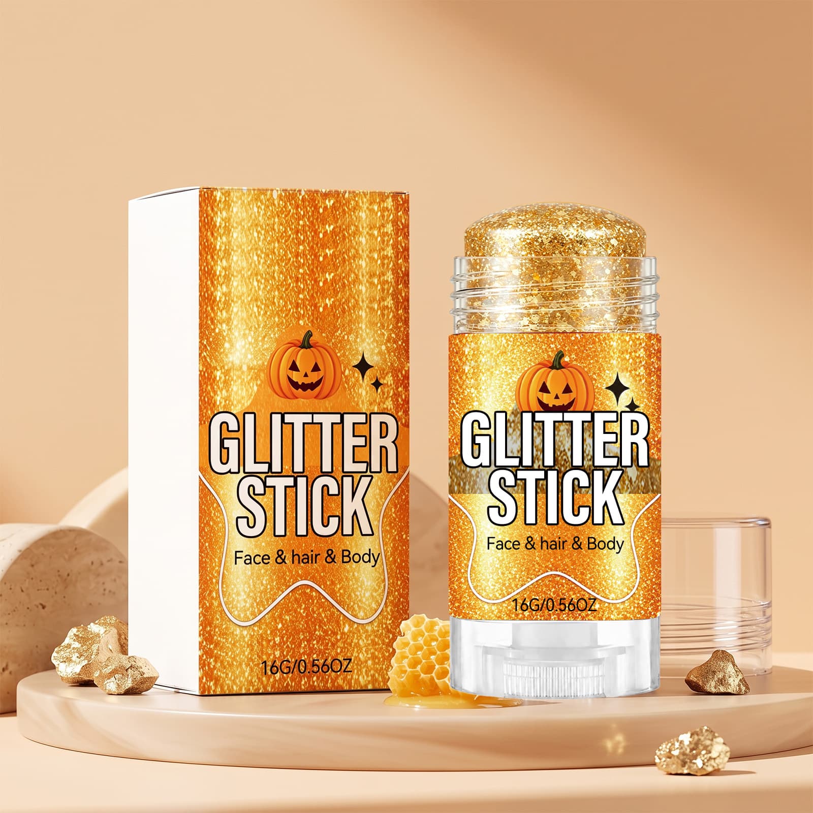 Glitter makeup stick (gold), smooth paste, easy to apply, high color development, bright golden glitter party makeup