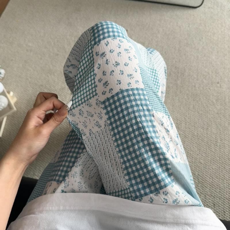Cross-Border Checkered Print Lounge Pants for Women, Casual Summer Thin Sleep Pants, Sweet Homewear for Students, Suitable for Outdoor Wear