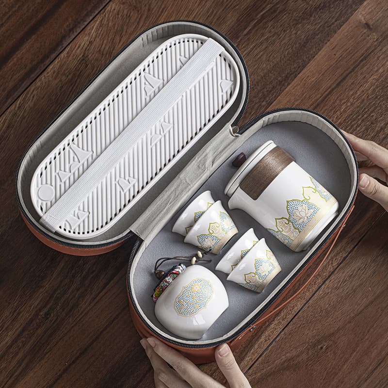 Small Travel Tea Set Portable Storage Kung Fu Ceramic Outdoor Camping Quick Cup Business Gift Company Logo
