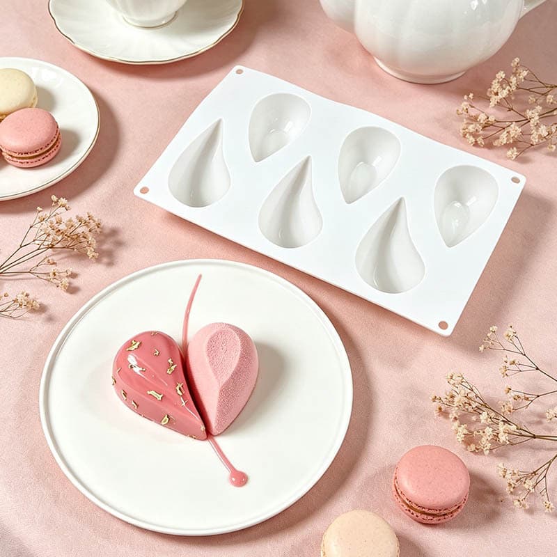 Valentine's Day 6-Connect Water Drop Heart-Shaped Mousse Cake Mold Combination Love Chocolate Silicone Mold Baking Tool