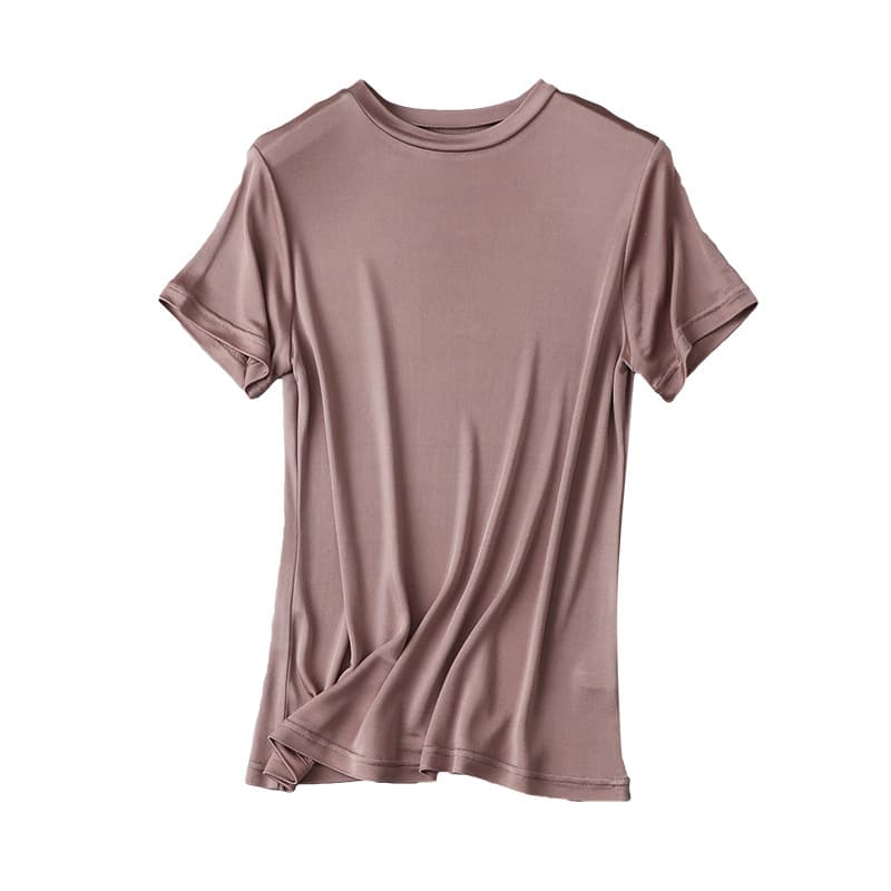 Basic Double-Face Knitted Silk T-Shirt for Women Solid Heavy Mulberry Silk Top Fashionable Round Neck Simple Base Layer