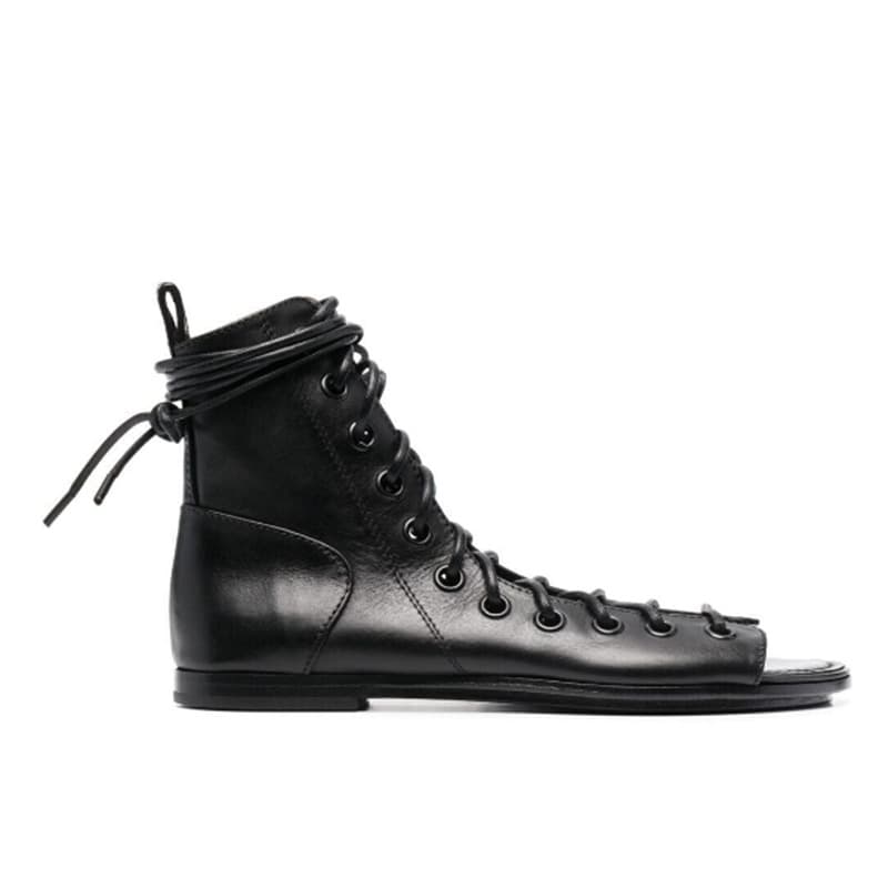 2026 New Foreign Trade Style Round Toe Peep Toe Flat Ankle Boots Fashion Cross Strap Side Zipper High Heel High Top Boots