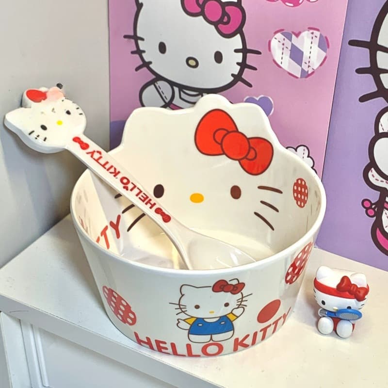 Hello Kitty Sanrio Cartoon Noodle Bowl, Ceramic-Look, Dorm Use, Student Dining, High Appearance