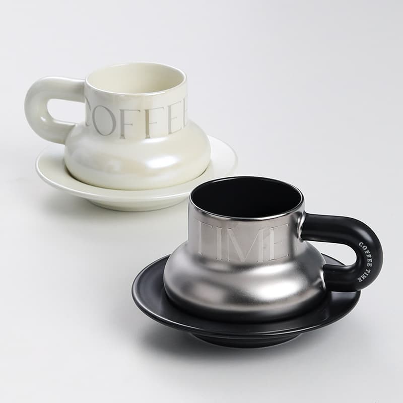 Ceramic Light Luxury Coffee Mug, Creative Chunky Cup, Ceramic Cup for Couples, Men and Women, Student Birthday Gift Cup and Saucer