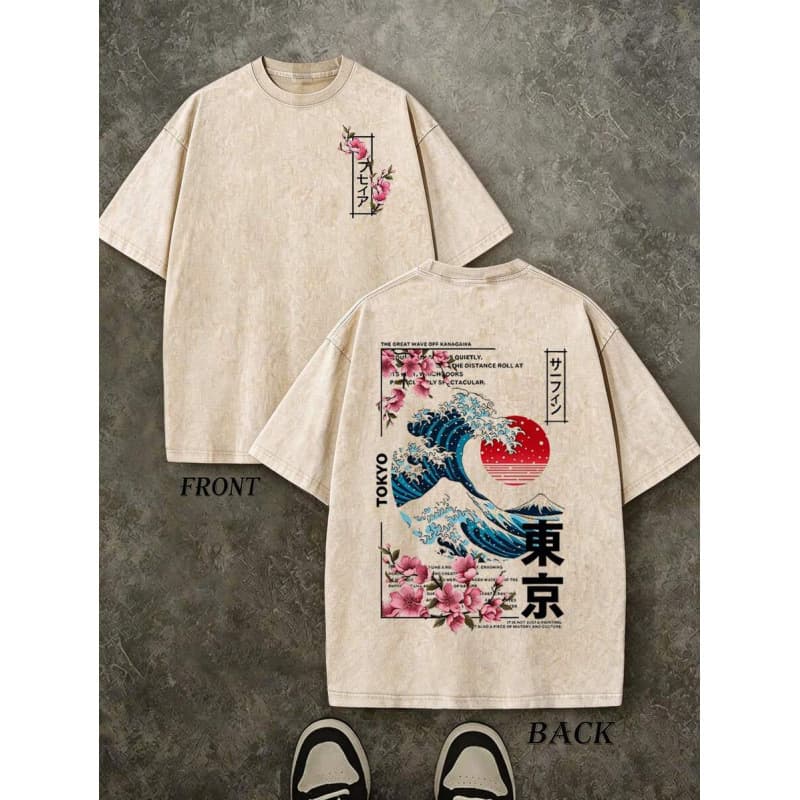 230G Cross-border Exclusive Pure Cotton Ukiy-E Tky Iland Sne Wave Men's Unisex 230 n