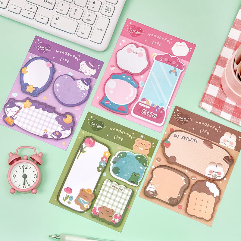 Cartoon Combination Sticky Notes, Stylish Stationery Supplies for Students, Reusable Stickers, Note Pads, Cute Message Notes