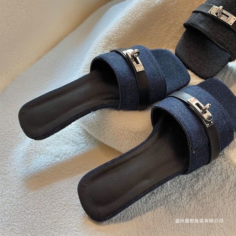 Elegant! Old Money Style! Personal Favorite~ INS Outdoor Comfortable Versatile Women's Summer Denim Lock Buckle Beach Sandals