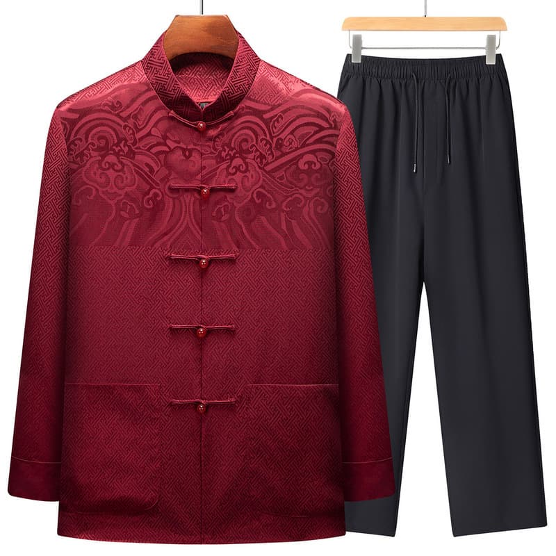 Middle-Aged and Elderly Tang Suit Men 2025 New Style Dad Spring Autumn Hanfu Elderly Zhongshan Suit Chinese Style Outerwear Set