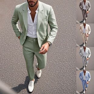 2026 Cross-border European and American Men's Suit Set Solid Color Suit Jacket and Trousers Business Evening Wedding Business 250603