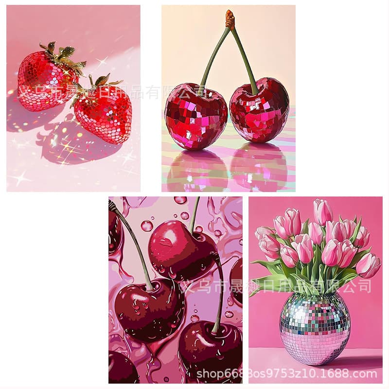 Cross-border Amazon Red Fruit Diamond Painting, Round Full Drill Decorative Painting DIY Wholesale for Export