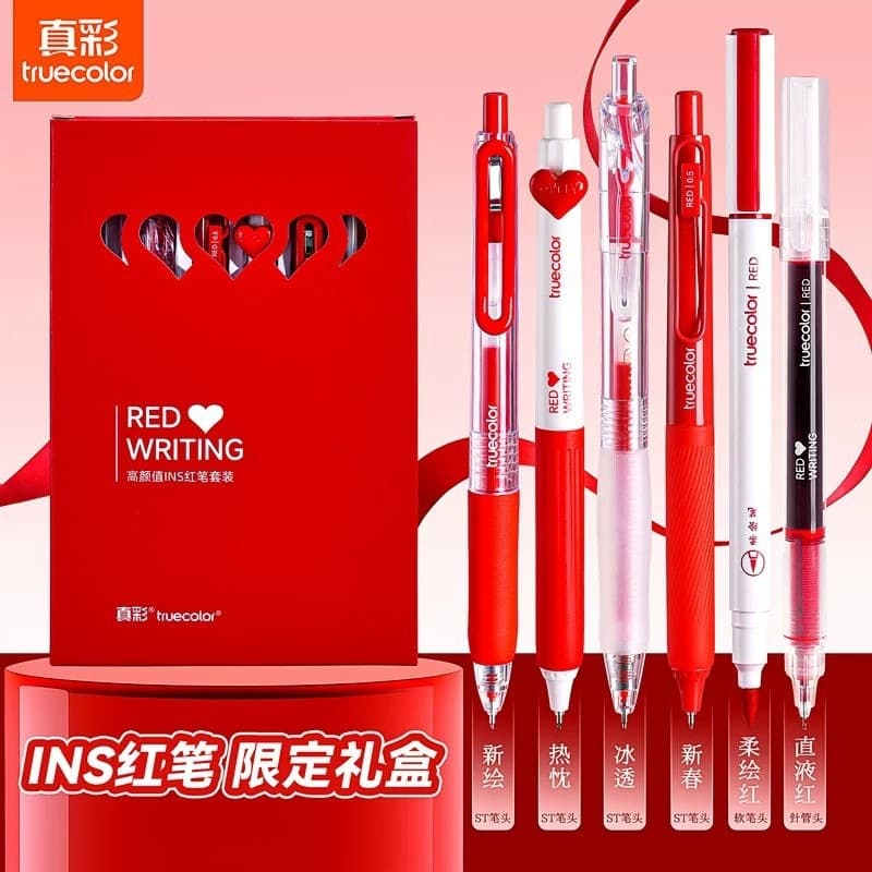 True Color Red Pen Set Quick-Dry Retractable Red Gel Pen Teacher Grading Teacher's Day Gift 0.5mm Marking Student