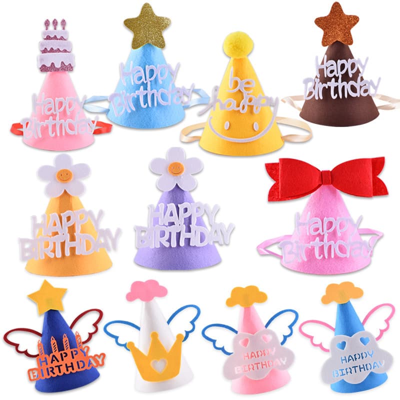 Creative DIY Birthday Hat Baby First Year Decoration Non-woven Fabric Party Felt Hat Ins Style