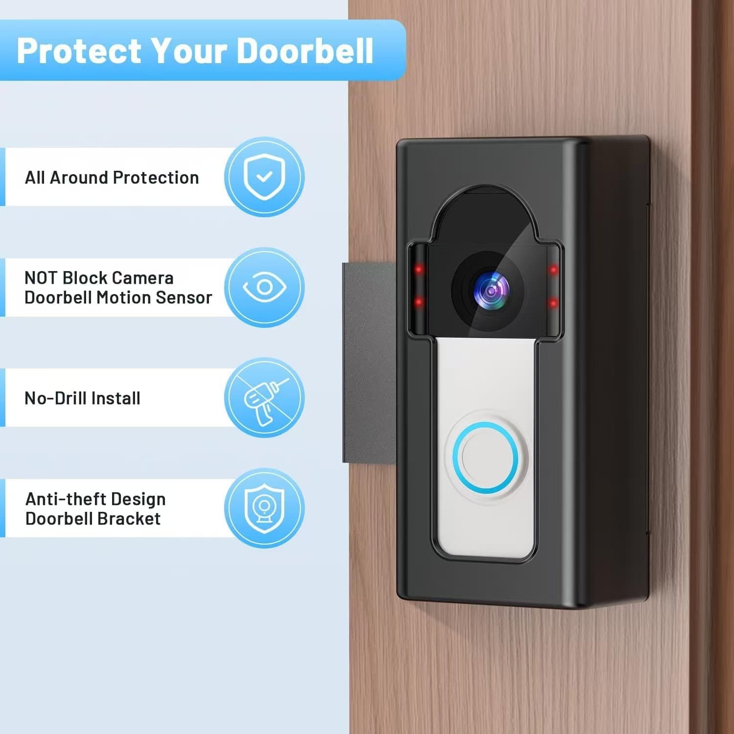 Universal Anti-Theft Video Doorbell Bracket No Drilling Camera Doorbell Door Installation Does Not Block Transmission Sensor
