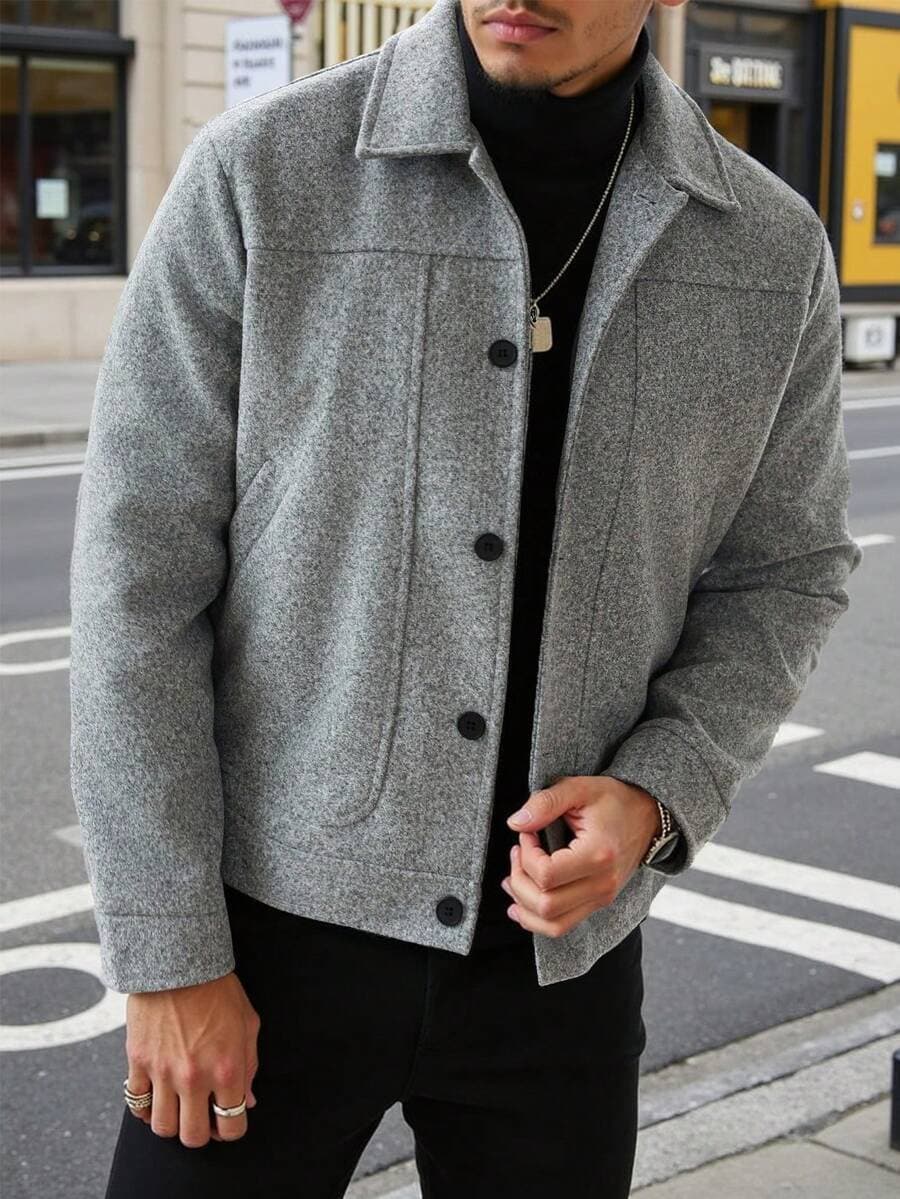 Cross-border Autumn/Winter New Men's Lapel Wool Jacket Casual Versatile Single-Breasted Coat Men's Fashion Trendy