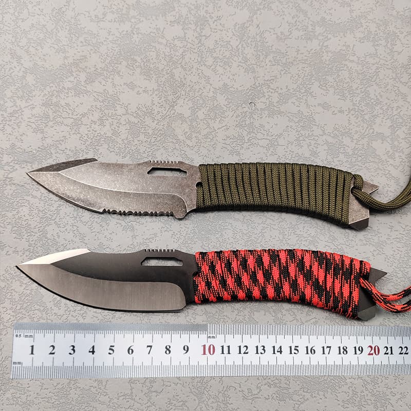 Cross-border Source Full Tang Hunting Straight Knife Nylon Sheath Lanyard Self-defense Knife Hunting Handle Meat Fruit Knife