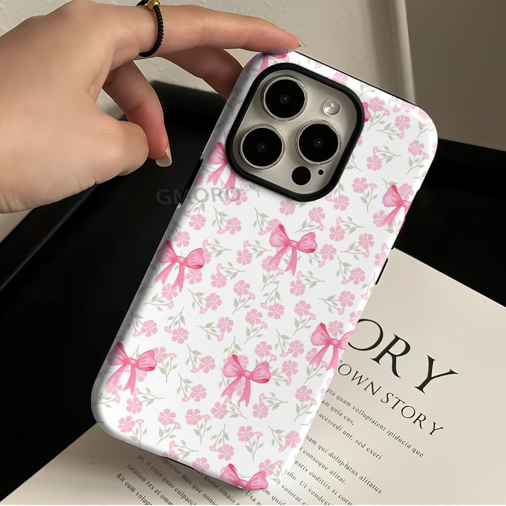 Lazada bestseller pink bow floral magnetic phone case for iPhone 15/16E protective cover