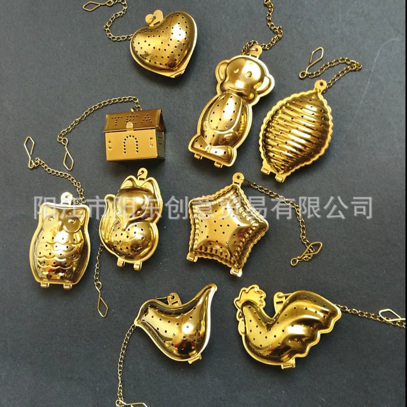 CY Titanium-Plated Gold Stainless Steel Shell-Shaped Tea Infuser, Tea Strainer, with Optional Dish