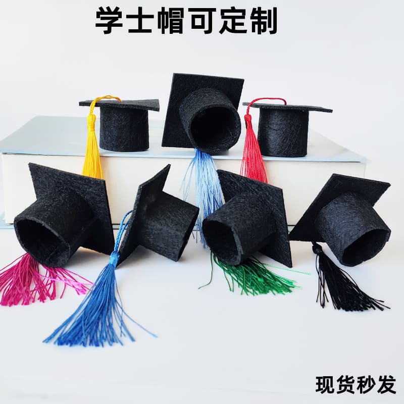 Graduation Felt Mini Doctoral Cap Tassel Bachelor Hat Decoration Doll Wine Bottle Party Decorative Hat