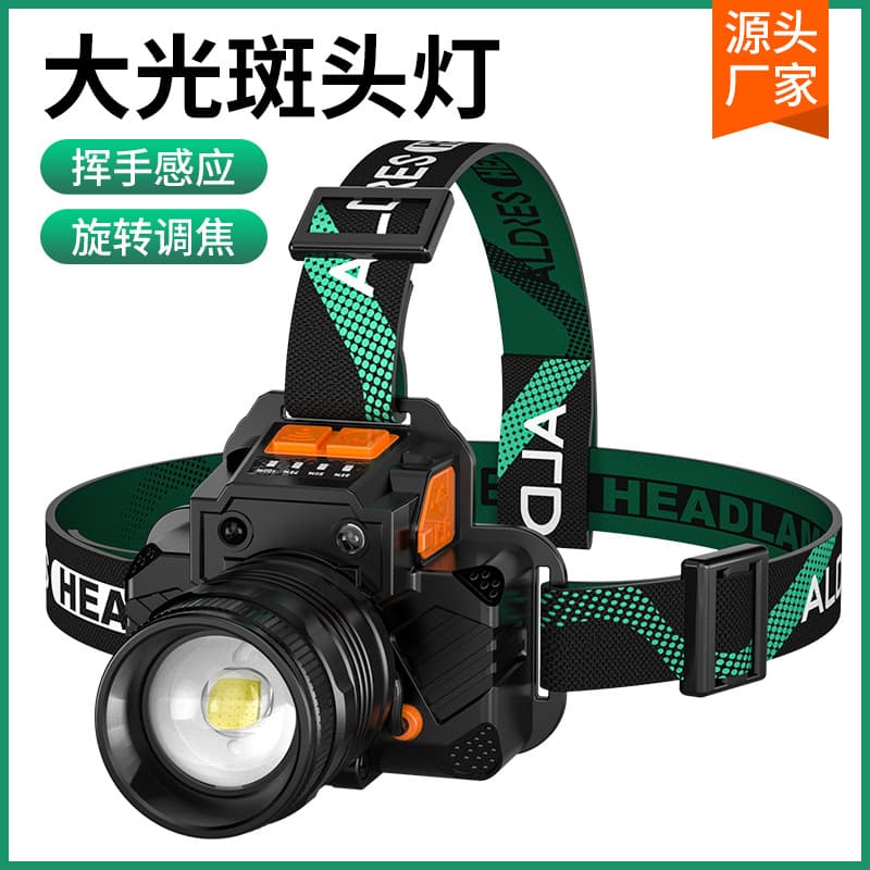 Outdoor Headlamp for Hiking Night Fishing with Motion Sensor, High-Power Long-Range Rechargeable Long Battery Life Zoomable