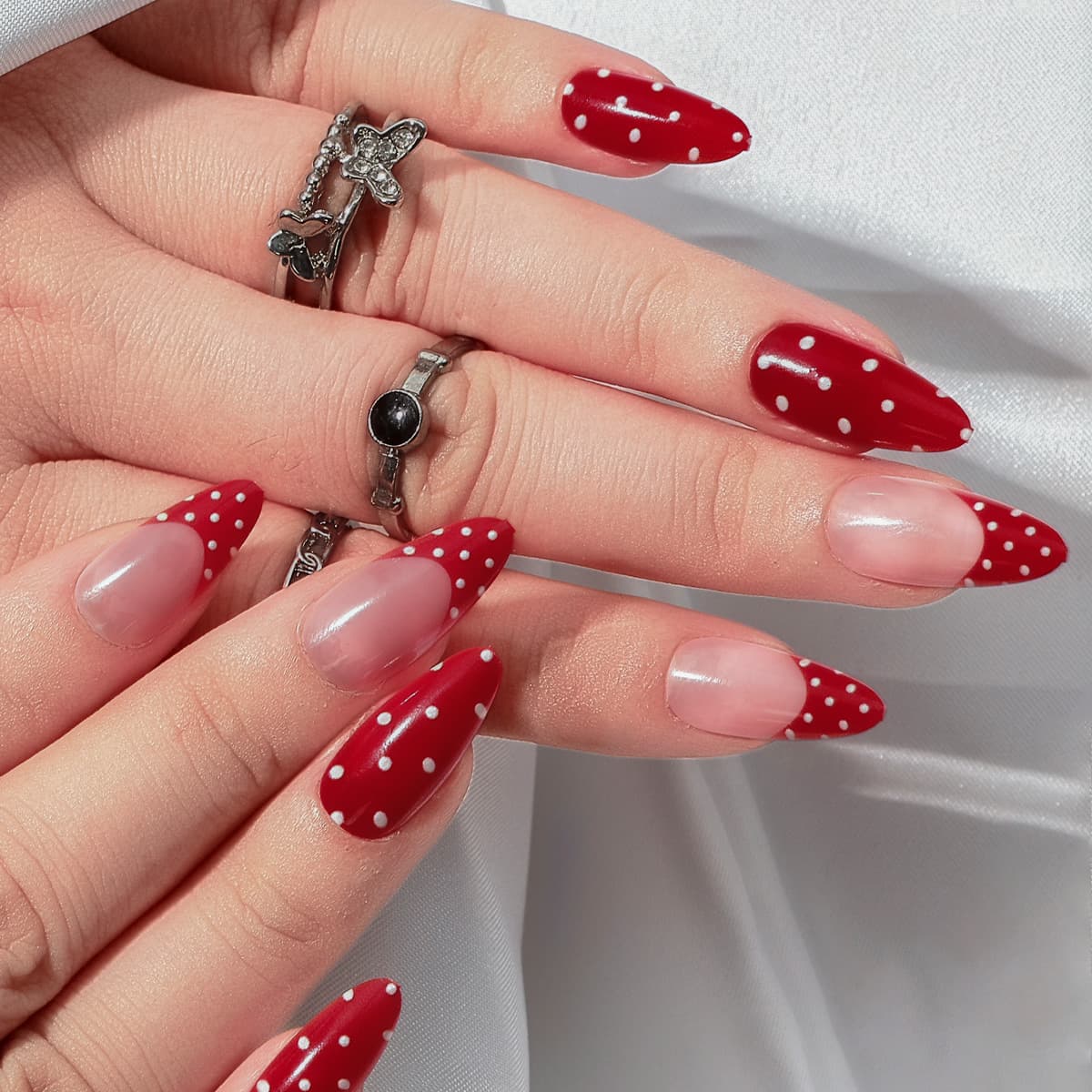 Cross-border Hot-selling Water Drop Nail Simple Red French Polka Dot Finished Press-on False Nails Manicure Tips Wearable Nail Tips