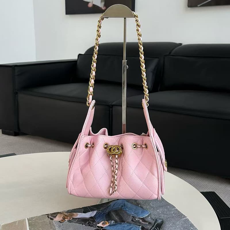 Chanel-Style Quilted Chain Drawstring Bucket Bag 2026 New Fashion Underarm Tote Bag Shoulder Women's Handbag