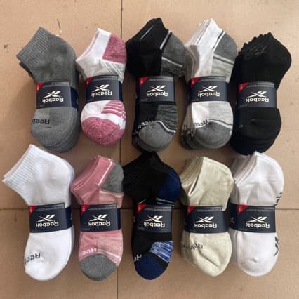 Export surplus stock set of 8 pairs Reebok men's and women's no-show socks with terry sole, suitable for e-commerce cross-border supply