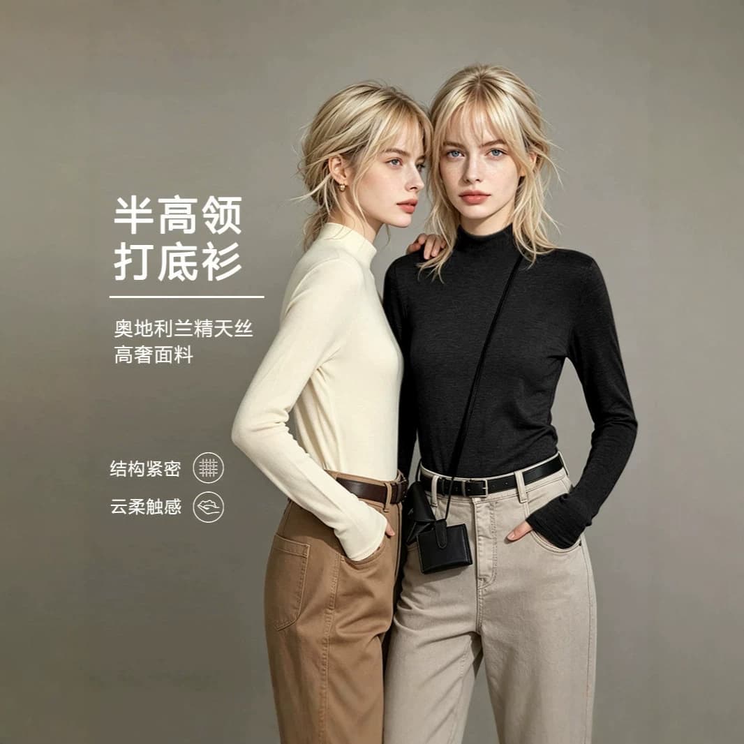 Lenzing Tencel Half-Turtleneck Base Layer Top for Women, Modal Fine Cotton Slim-Fit Long Sleeve Undershirt, High-Stretch Soft Solid Color Blouse
