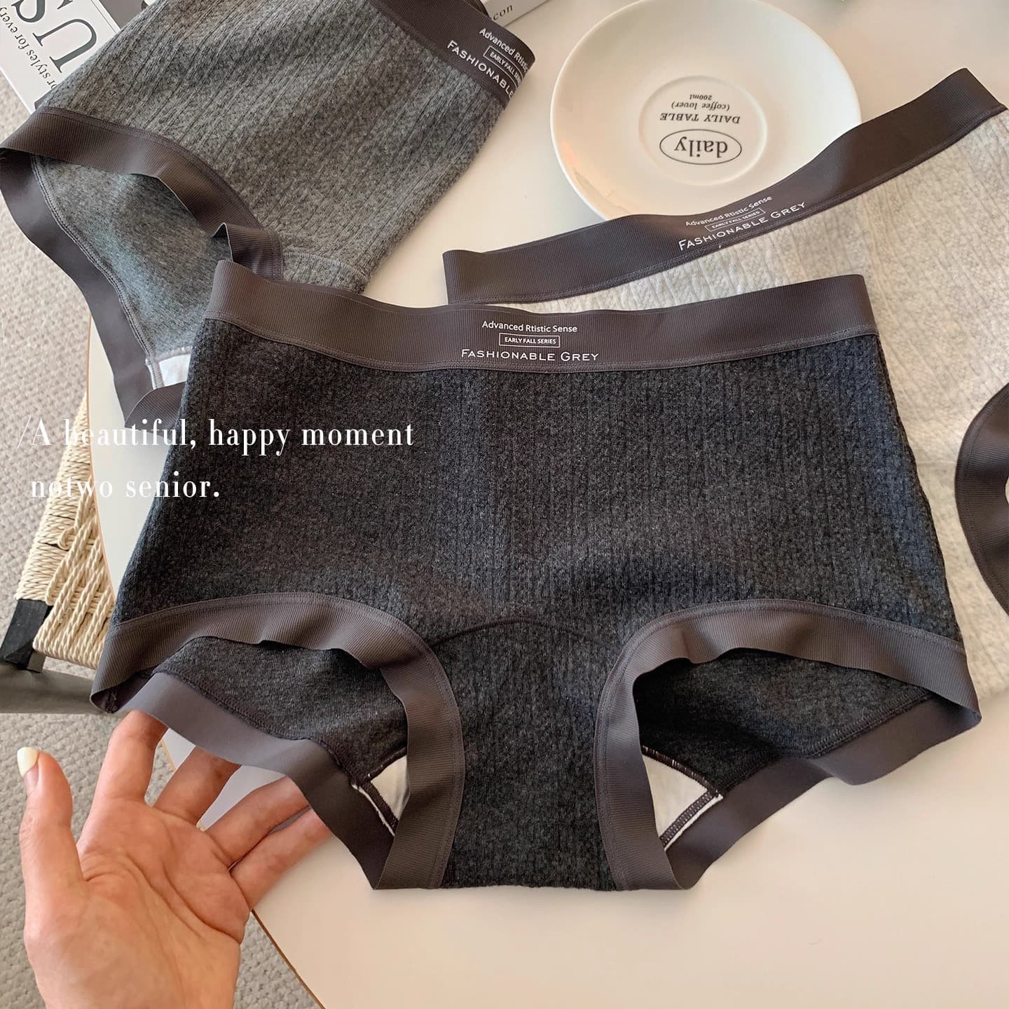 Gray boxer briefs - sporty A-line women's underwear, antibacterial crotch, plus size, mid-waist, hip-hugging, non-pinch boxer briefs.