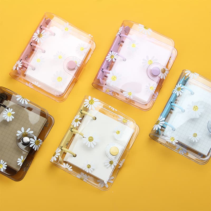 Korean stationery daisy 3-hole loose-leaf notebook mini PVC transparent case portable loose-leaf coil notebook