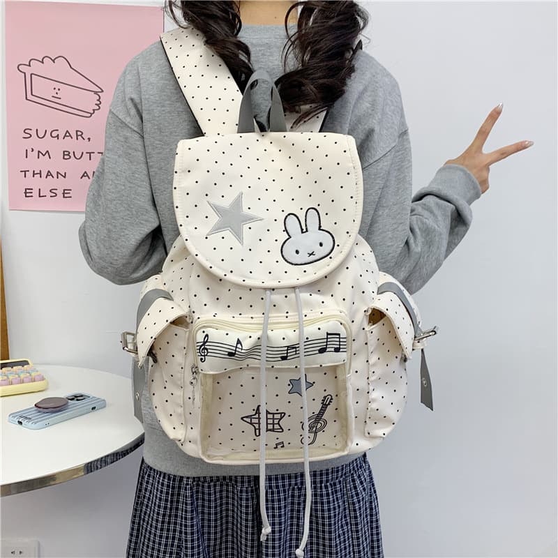 2026 New Cute Cat Polka Dot Backpack for Women, Large Capacity Transparent Ita Bag, High School Student Backpack, Commuter Bag