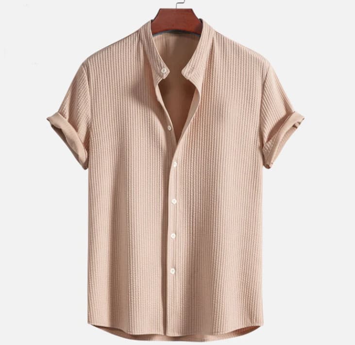 Cross-border Men's Fashion 2025 Summer New Arrival Men's Short Sleeve Solid Color Shirt Top for Wish and Amazon
