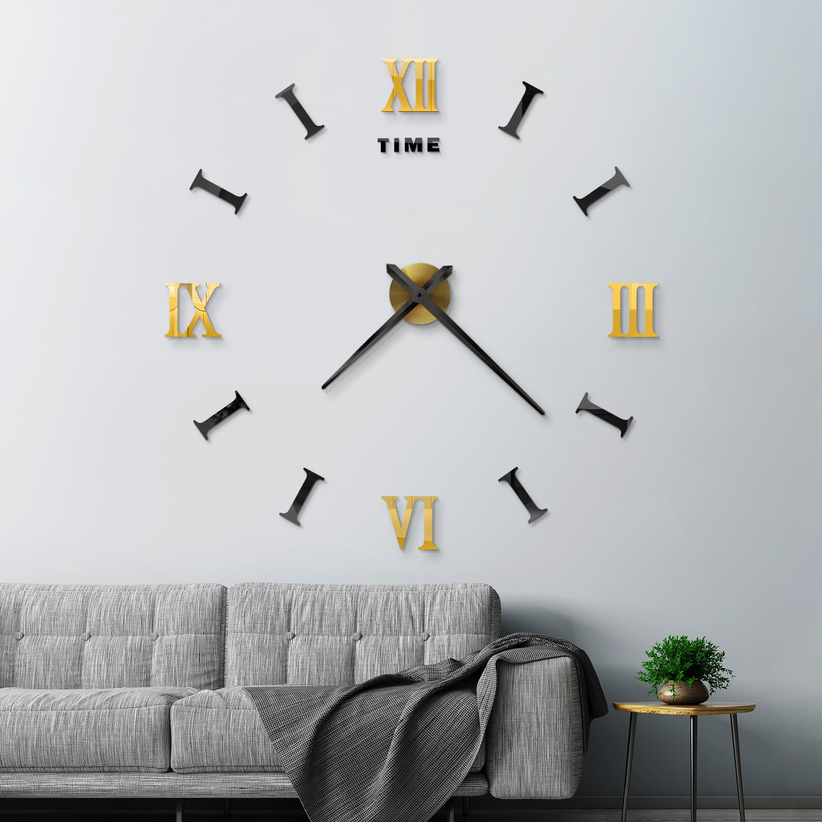 Color-Block Wall Clock DIY, Simple Creative Wall Clock, Digital Electronic Clock, Decorative Art Clock, Frameless Wall Sticker Clock