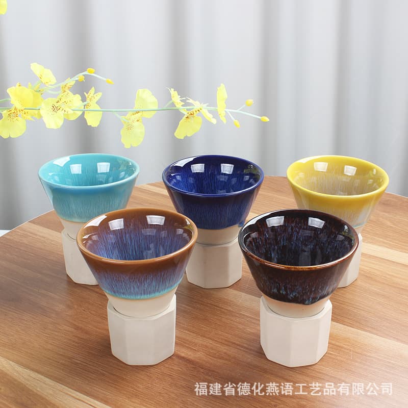 Cross-border Creative Kiln-Transformed Brushed Coffee Cup and Saucer Set, Conical with Base, Vintage Tea Cup Gift Wholesale