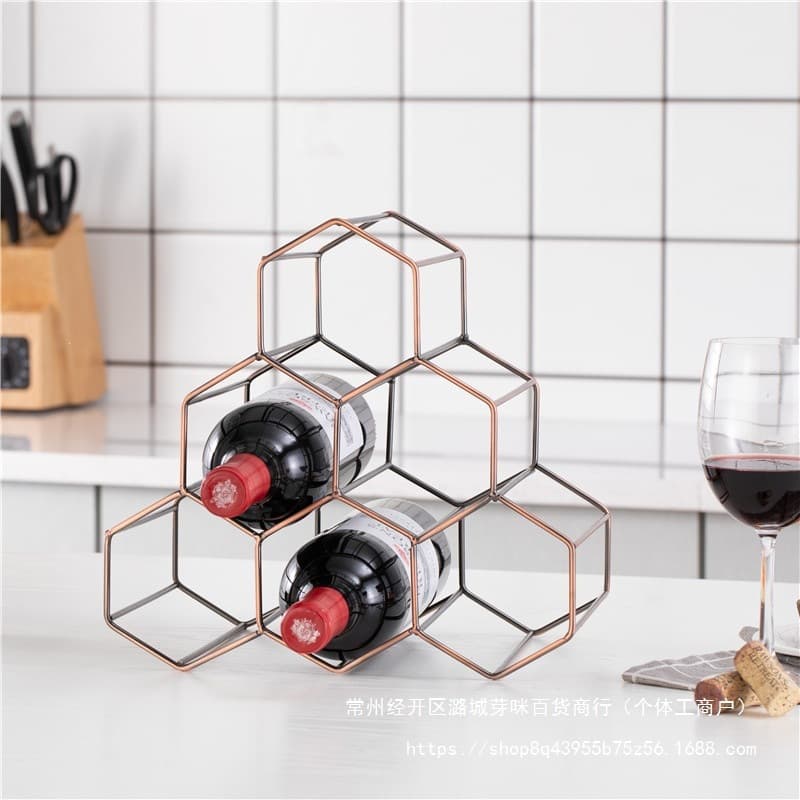Creative Nordic honeycomb wine rack ornaments wine rack home living room wine cabinet display rack iron bar wine rack