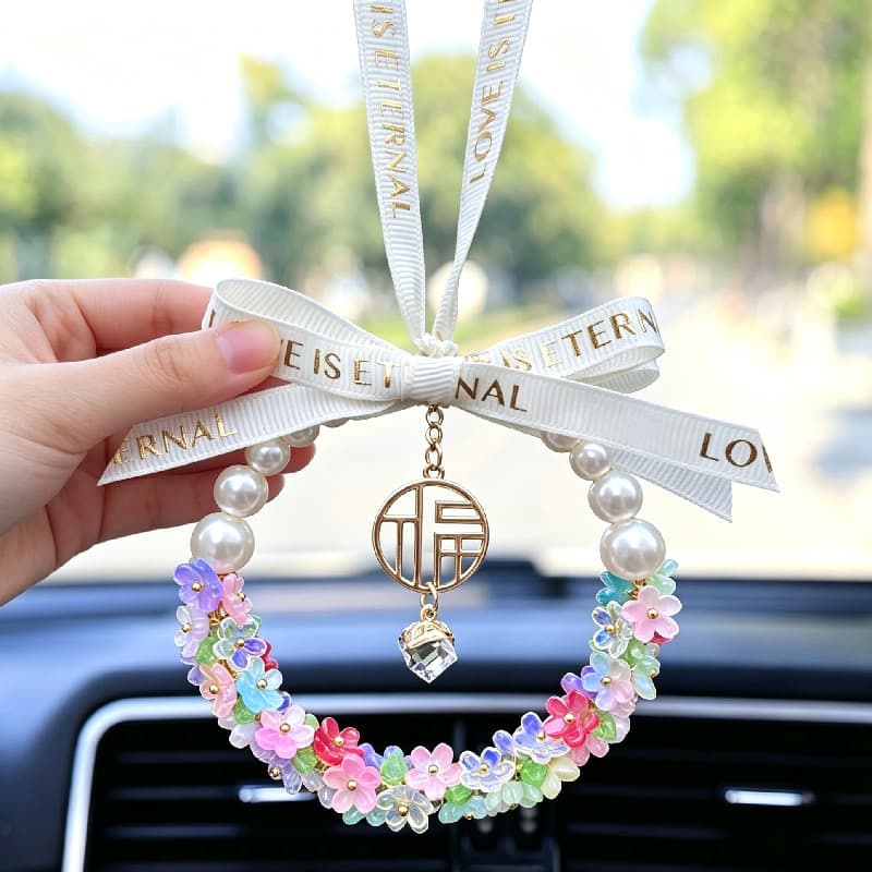 New Lily of the Valley Car Hanging Ornament for Women Rearview Mirror Pendant Car Interior Accessories Collection