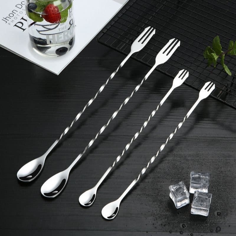 410 Heavy-duty Stainless Steel Spiral Long Handle Spoon, Bar Tool Stirrer, Long-handled Commercial Bar Spoon for Milk Tea