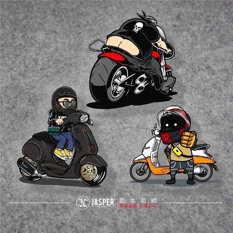 New Cartoon Motorcycle Rider Harley Vespa Sticker Funny Creative Modification Electric Motorcycle Decal Sticker